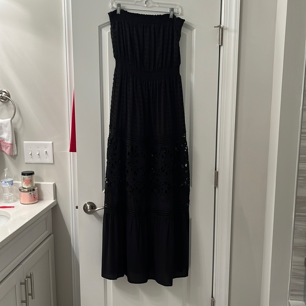 Jade L Maxi strapless eyelet  dress Black NWT